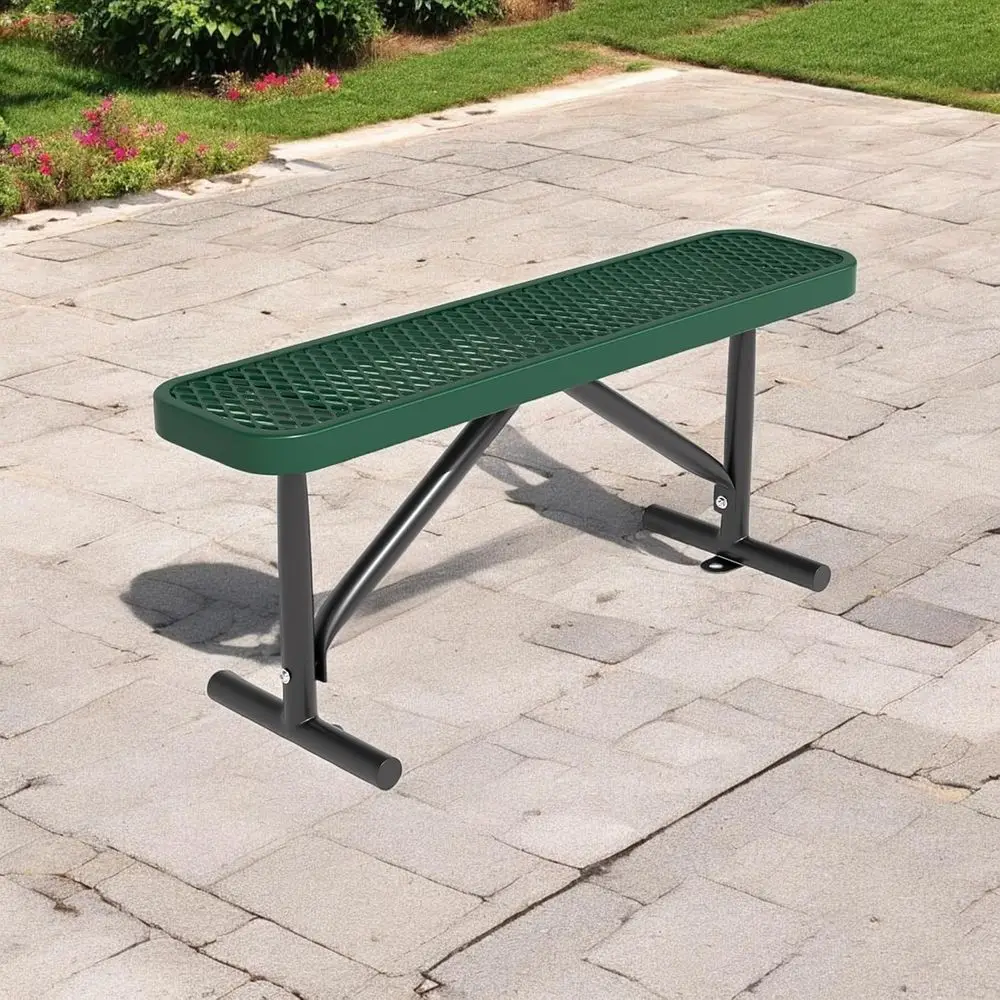 

4-Foot Green Metal Outdoor Bench for Patio, Porch, and Garden, Durable for Parks, Schools, and Decks