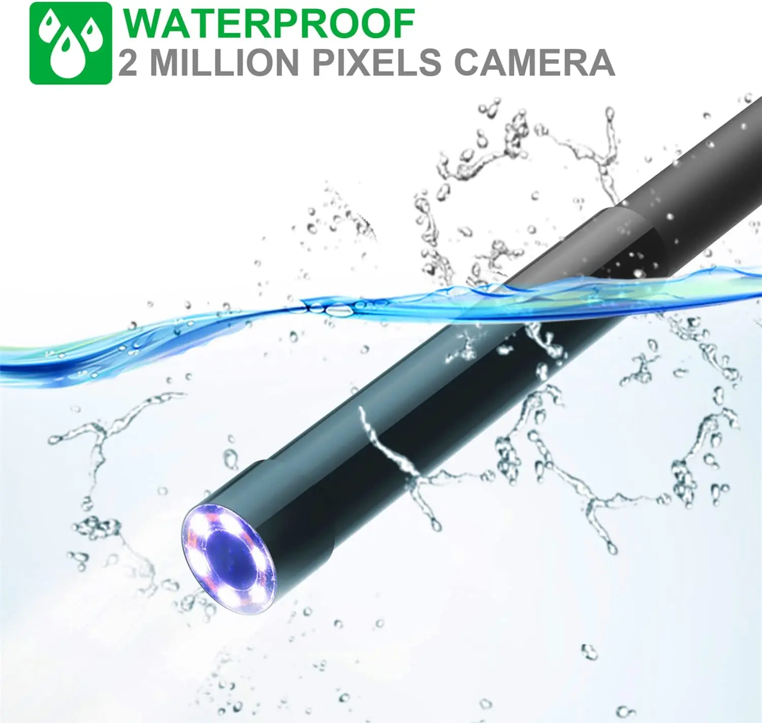 Wireless Inspection Endoscope Camera 1200P HD WiFi Borescope IP67 Waterproof with 8 LED Light for iPhone Android Laptop Mac