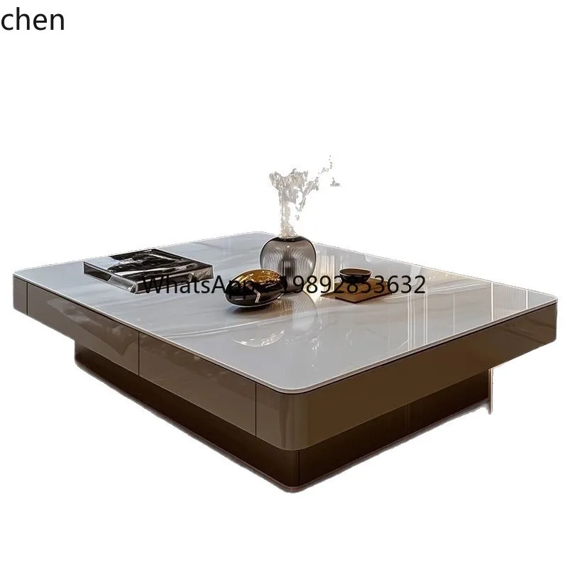 YFY Square Italian Style Light Luxury Coffee Table for Living Room, Small Apartment, Modern Simple Board Extremely Combination