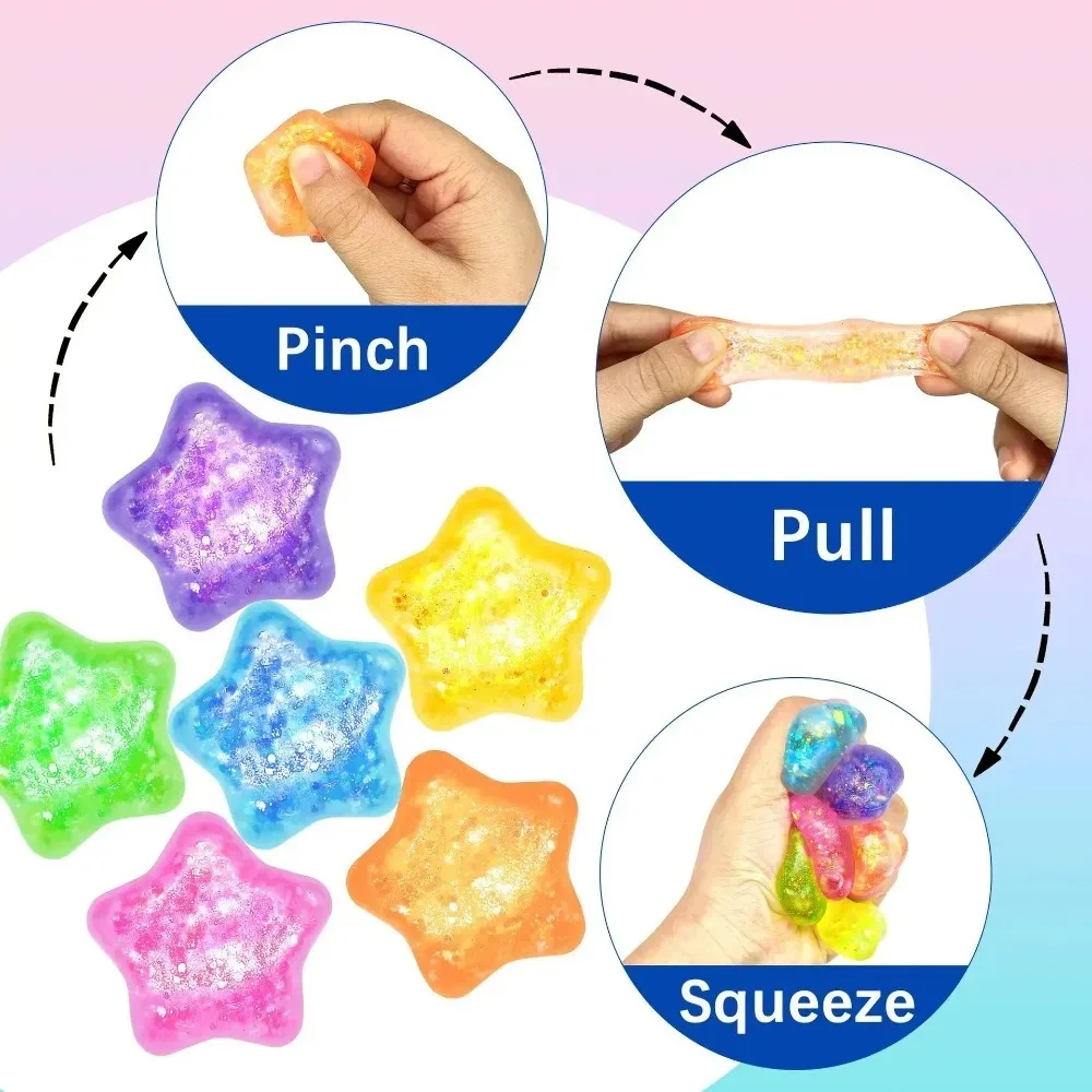 Glitter Star Maltose Squishy Toys Slow Rebound Funny Stretch Mini Stress Ball Squeeze Toys Stress Relief Decompression Toys**