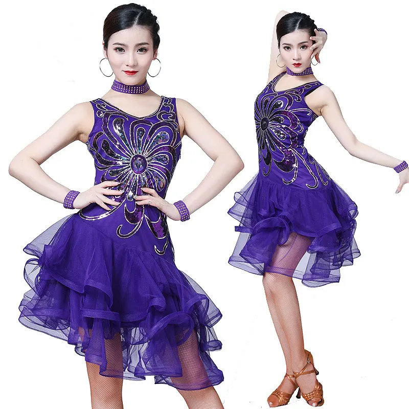 Women Latin Dance Dress for Women Stage Costumes New Latin Dress Performance Ballroom Dance Clothing Purple Blue