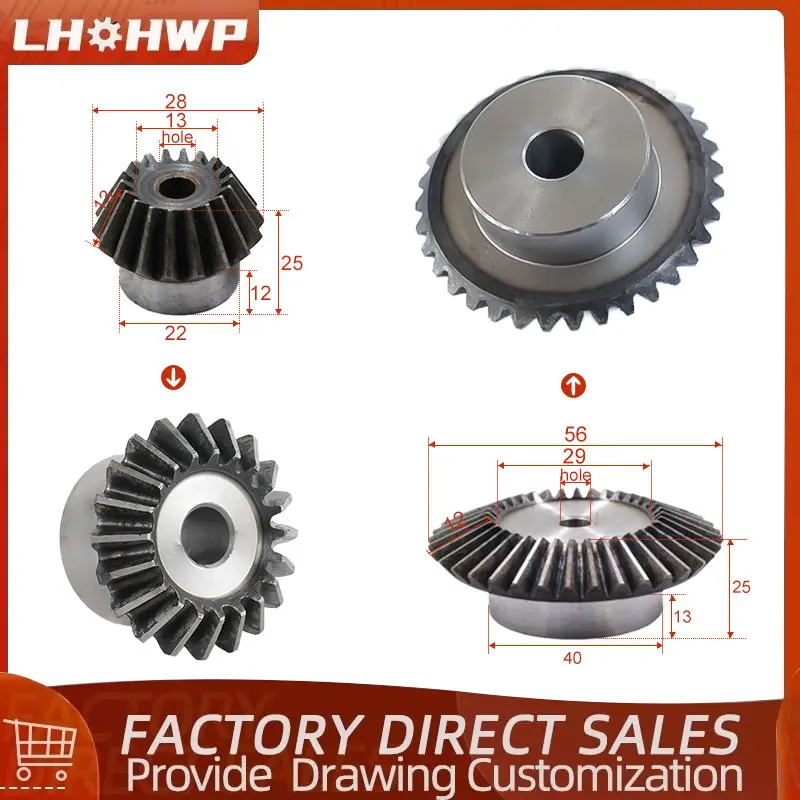 1 Pair of 90º Transmission Ratio 1:2/1:3 Bevel Gears 1.5M18T+36T Or 2.5M12T+24T Or 1.5M/2M/2.5M15T+45T Or 2M20T+60T Process Hole