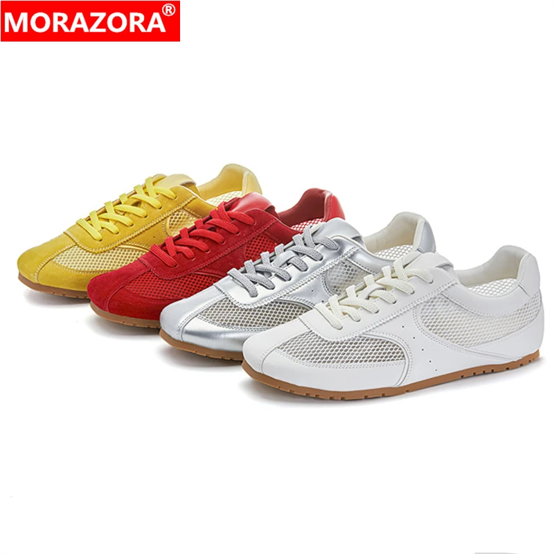 

MORAZORA 12 Colors Genuine leather Sneakers Women Flats Lace Up Fashion Casual Shoes Spring Summer Flat Shoes