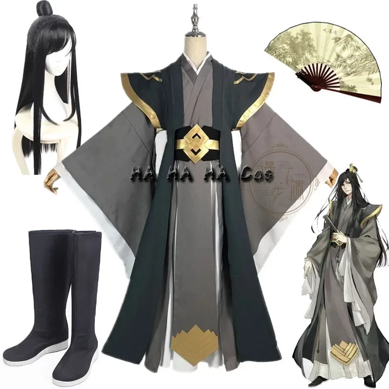 Grandmaster of Demonic Nie HuaiSang Cosplay Costume Adult Black Suit MO DAO ZU SHI Unisex Costume Full Set Shoes Wig Chinese Fan