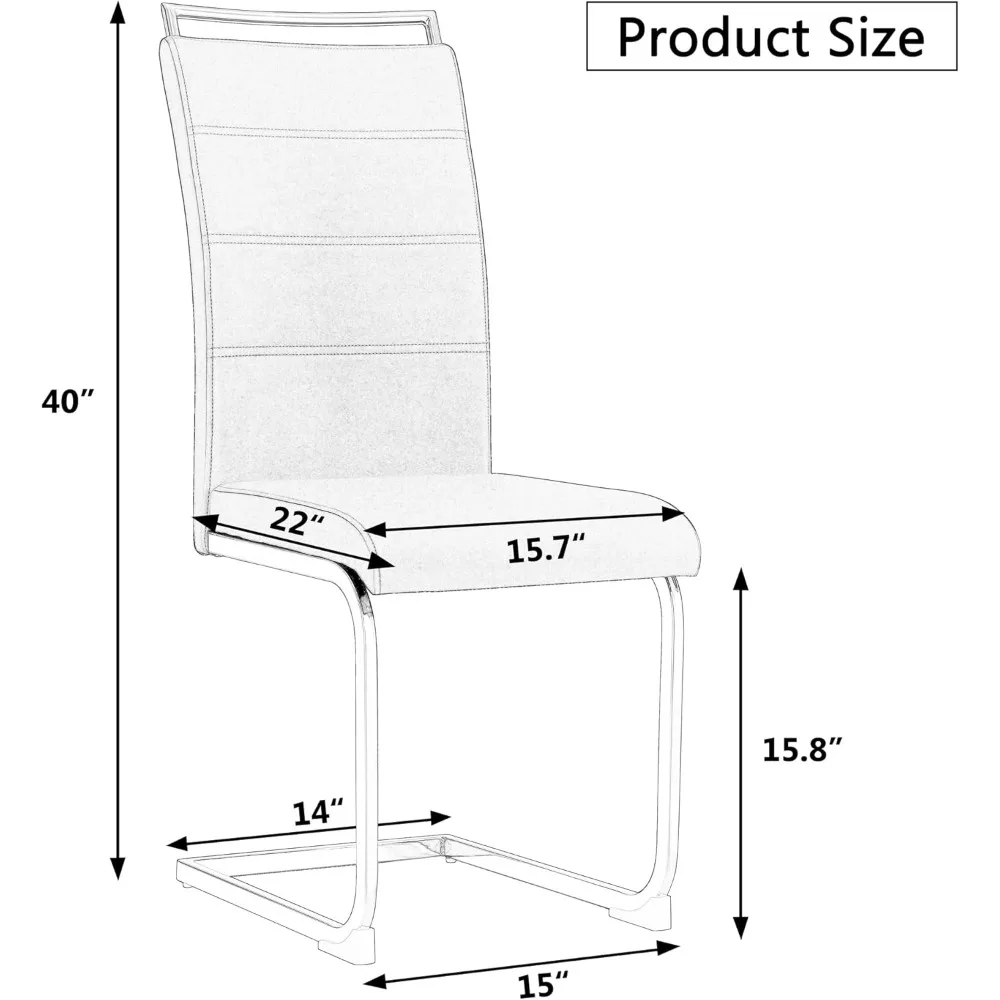 Modern Dining Chairs Set of 4, PU Faux Leather High Back Upholstered Dining Room Side Chair with Horizontal Stripe Backrest Des