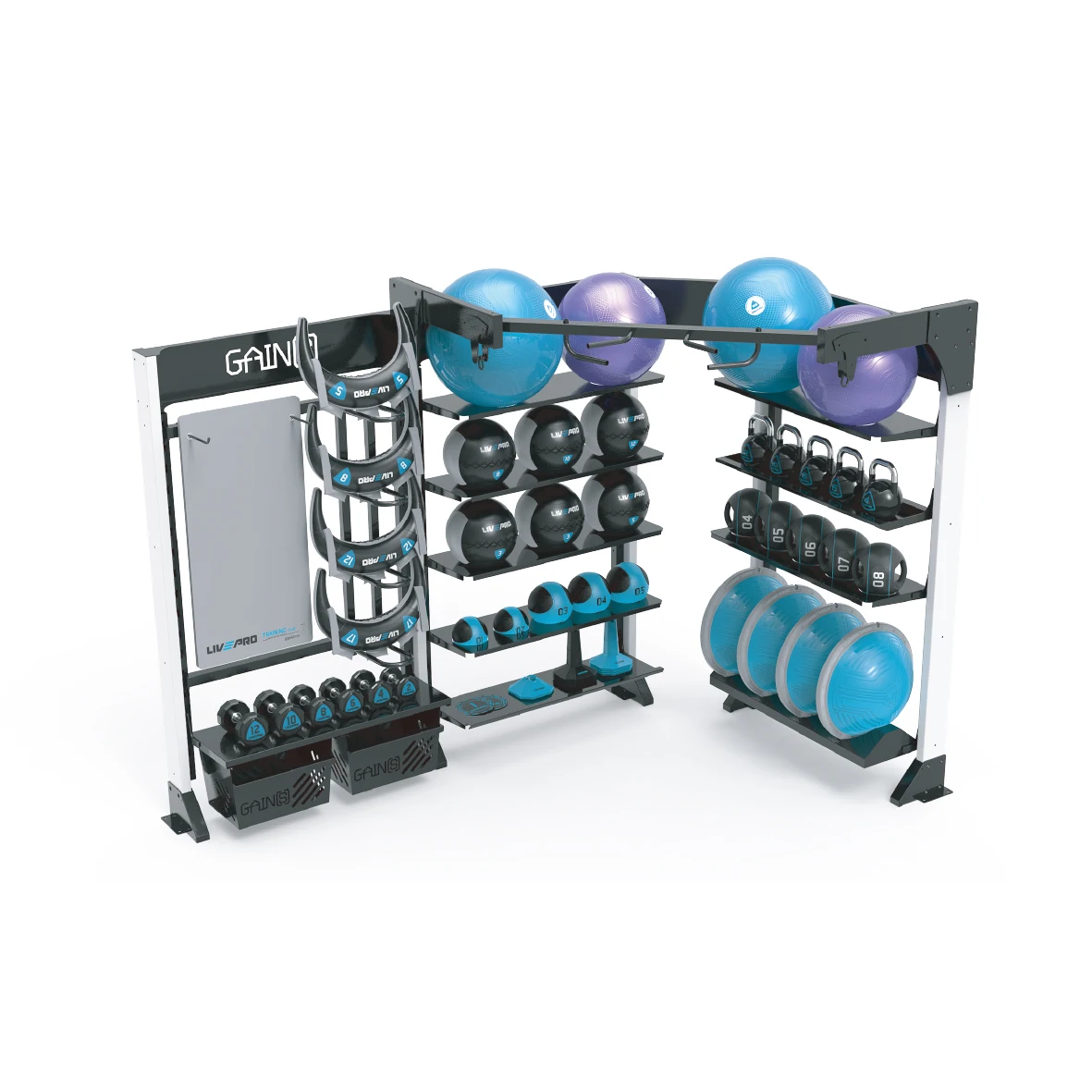 

GYM Commercial Storage Rack with Bulgarian Power Bag Multifunction Gym Fitness Storage Rack for Medicine Wall Ball
