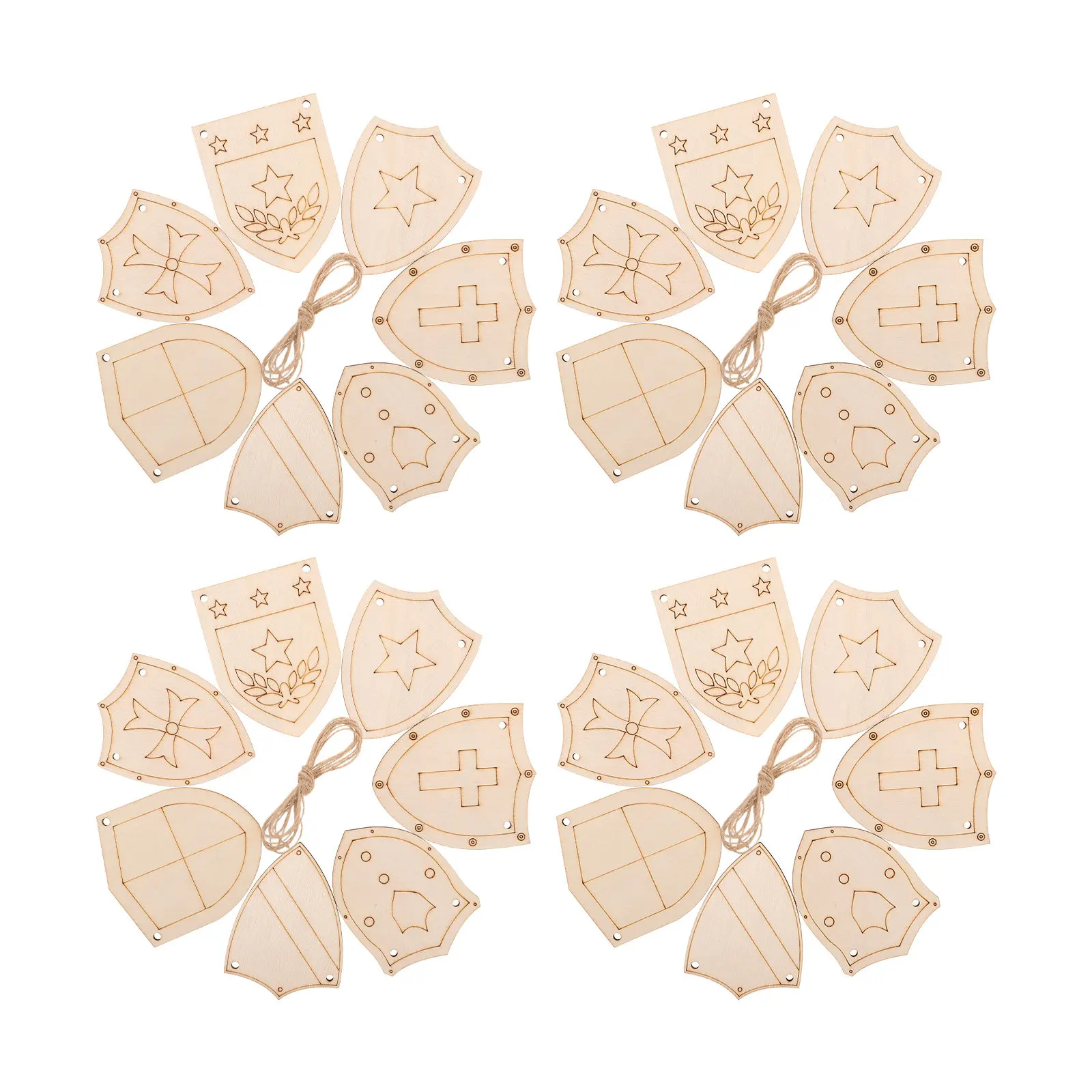 

50Pcs Wooden Shield Cutouts Unfinished Craft Wood Shapes DIY Painting Kit for Kids Art Projects 80Mm Hanging Decor