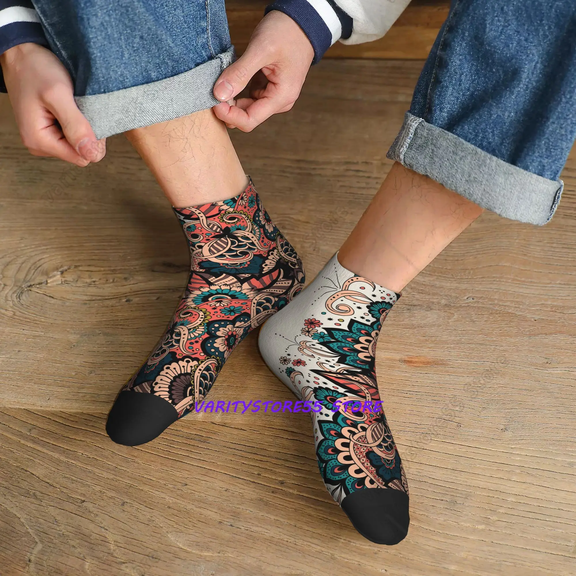 

Марокканские цветочные носки до щиколотки в стиле Харадзюку, впитывающие пот, всесезонные носки, аксессуары для мужчин и женщин, подарки