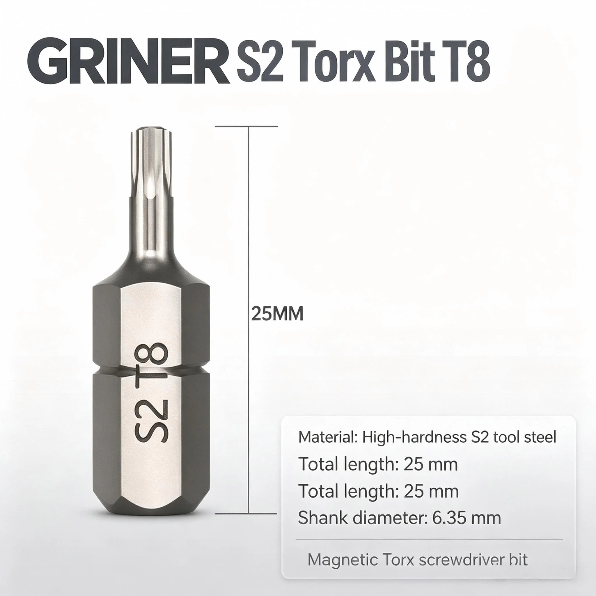 GRINER Torx Screwdriver Bits Set S2 Tool Steel T8 T10 T15 T20 T30 Hex Shank Torx Bit Wrench Kit High Hardness For Power Drill