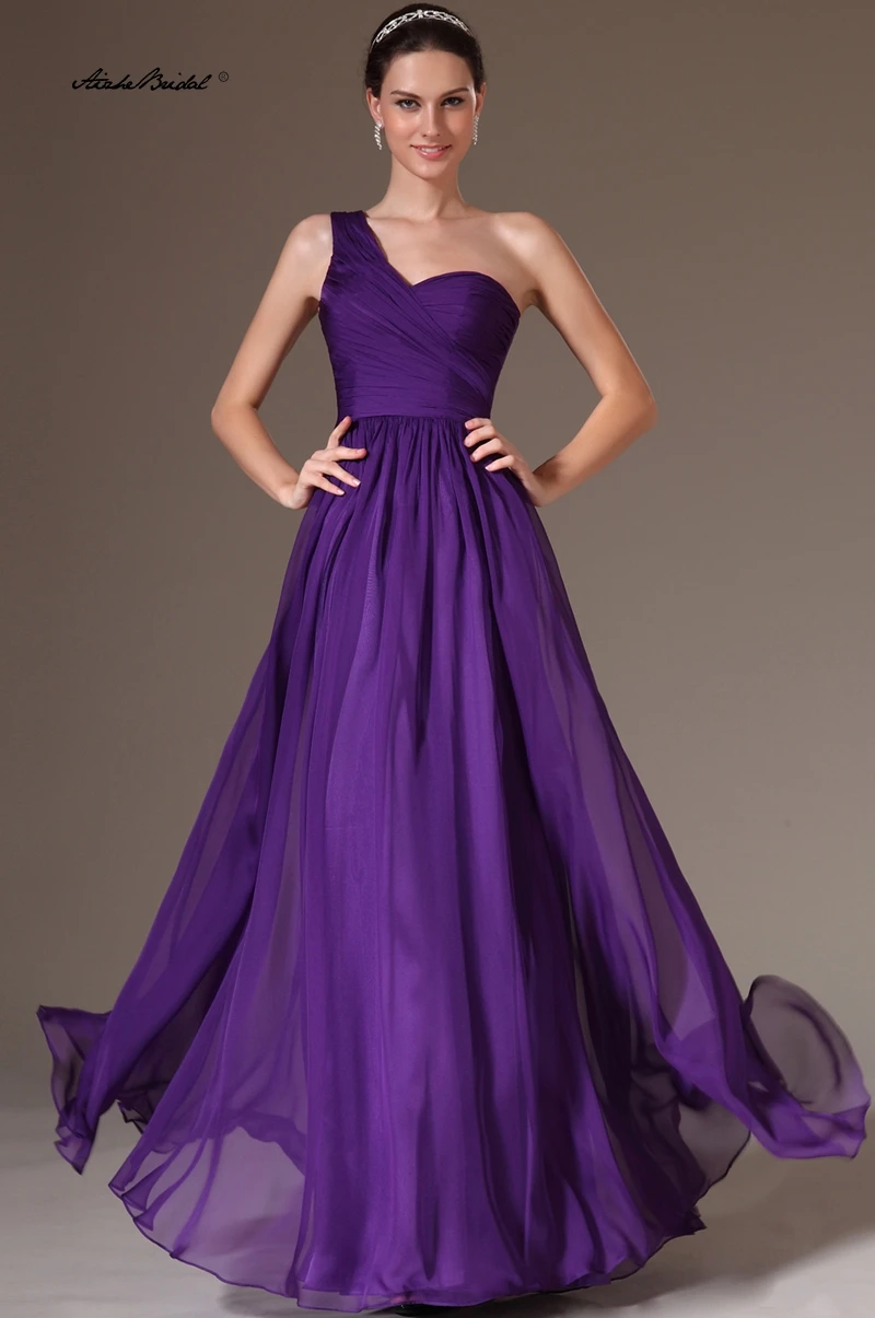 

A Line One Shoulder Purple Chiffon Formal Evening Dress with Lace Back Simple Long Prom Dress 2026