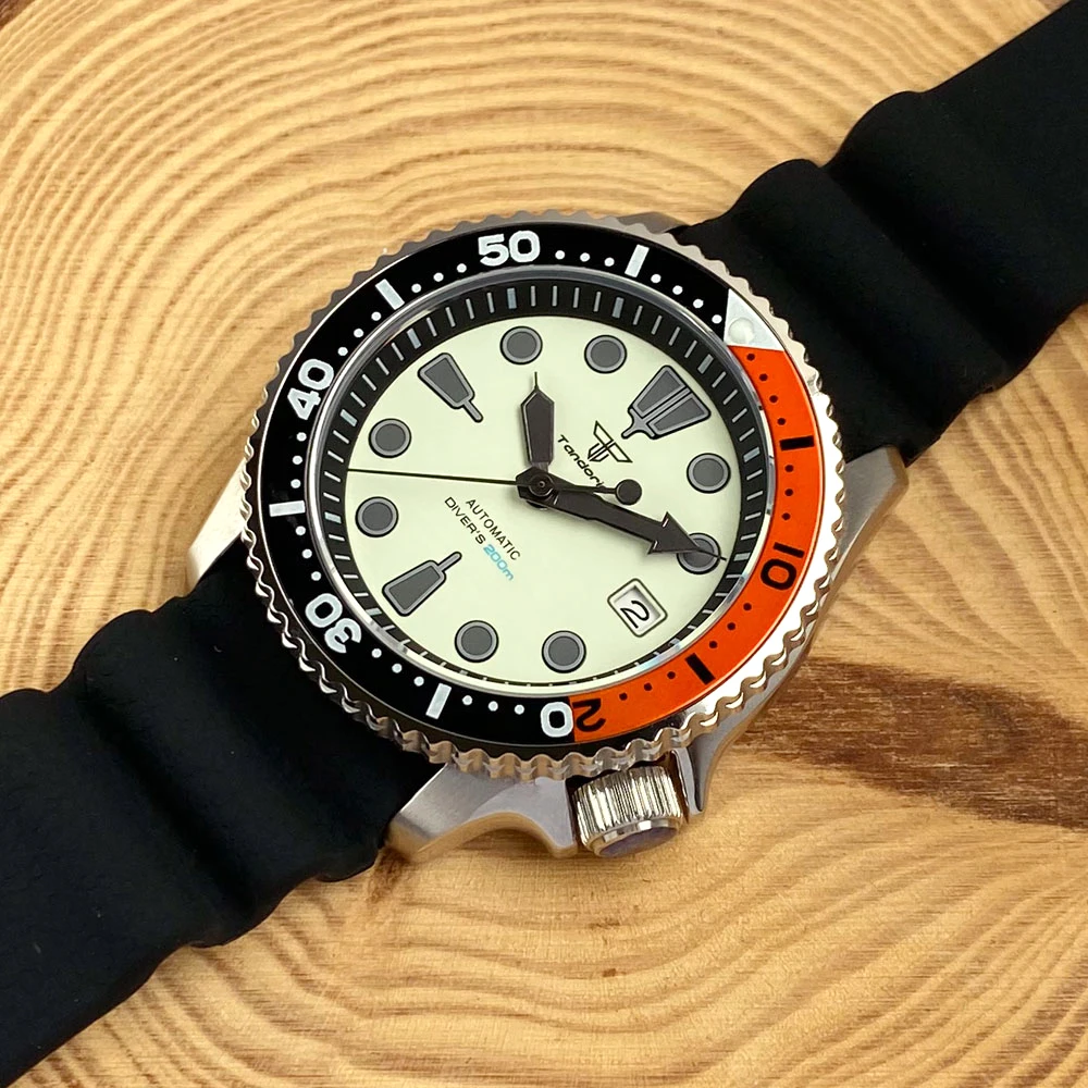 Tandorio 41mm NH35A 200M Waterproof Diving Automatic Watch Men Full Lume Dial Sapphire Glass SKX Rubber Band