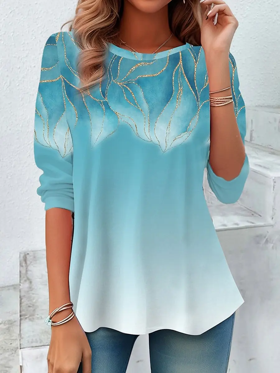 Top casual da donna a maniche lunghe con grafica floreale T-shirt eleganti Camicetta Girocollo Autunno Inverno Stile streetwear Pullover y2k