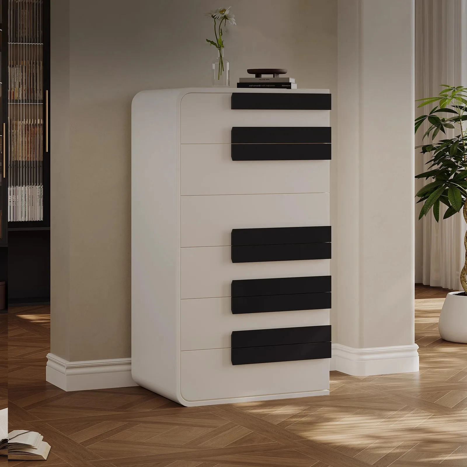 Minimalistyczna włoska szafka z litego drewna z siedmioma szufladami, kreatywna szafka ścienna do salonu, designerska szafka do przechowywania, duża szafka do sypialni o dużej pojemności.