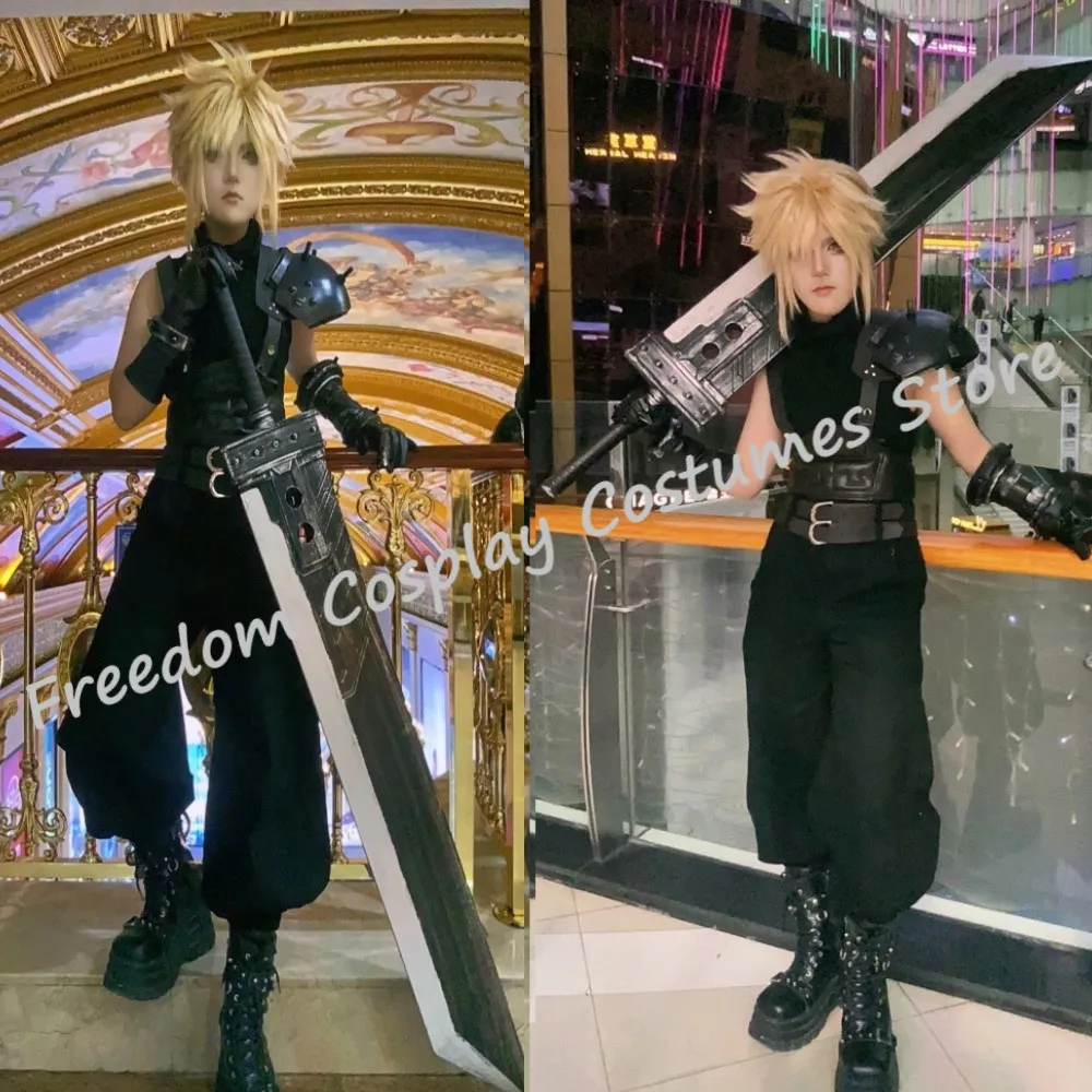 Game Final Cosplay Fantasy Cloud Strife Costume Fantasia FF7 Adult Men Vest Pants Belt Wig Outfits Halloween Carnival Party Suit