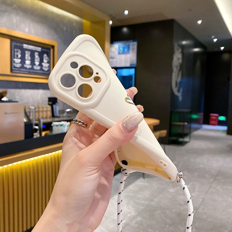 With Lanyard Love Phone Cases for IPhone 17 16 15 14 13 12 11 Pro Max Crossbody Silicone Back Cover - náhled 4