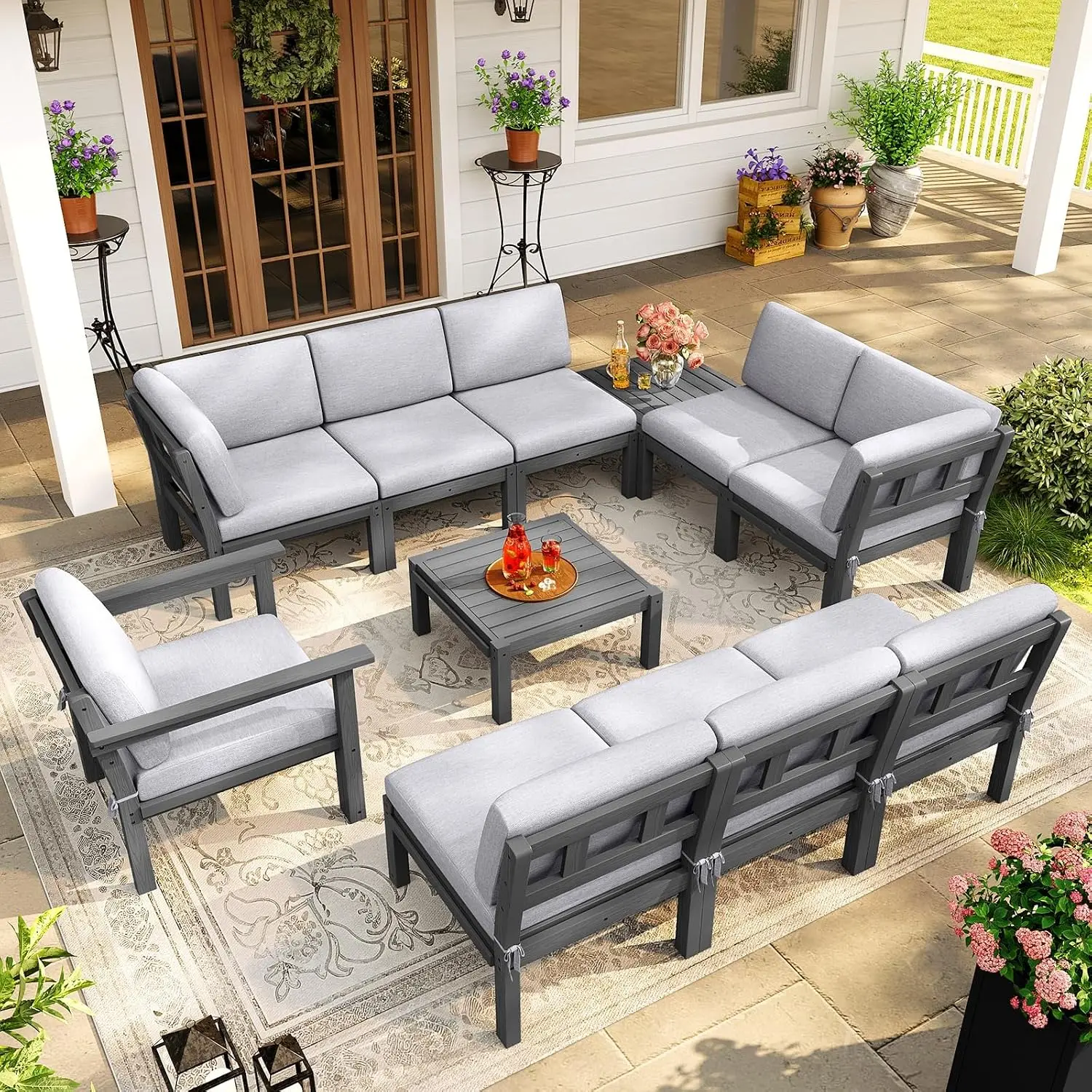Modular Outdoor Patio Furniture Coffee Table, HIPS All-Weather Outdoor Sectional Sofa Table, Side Interlock for, Customized