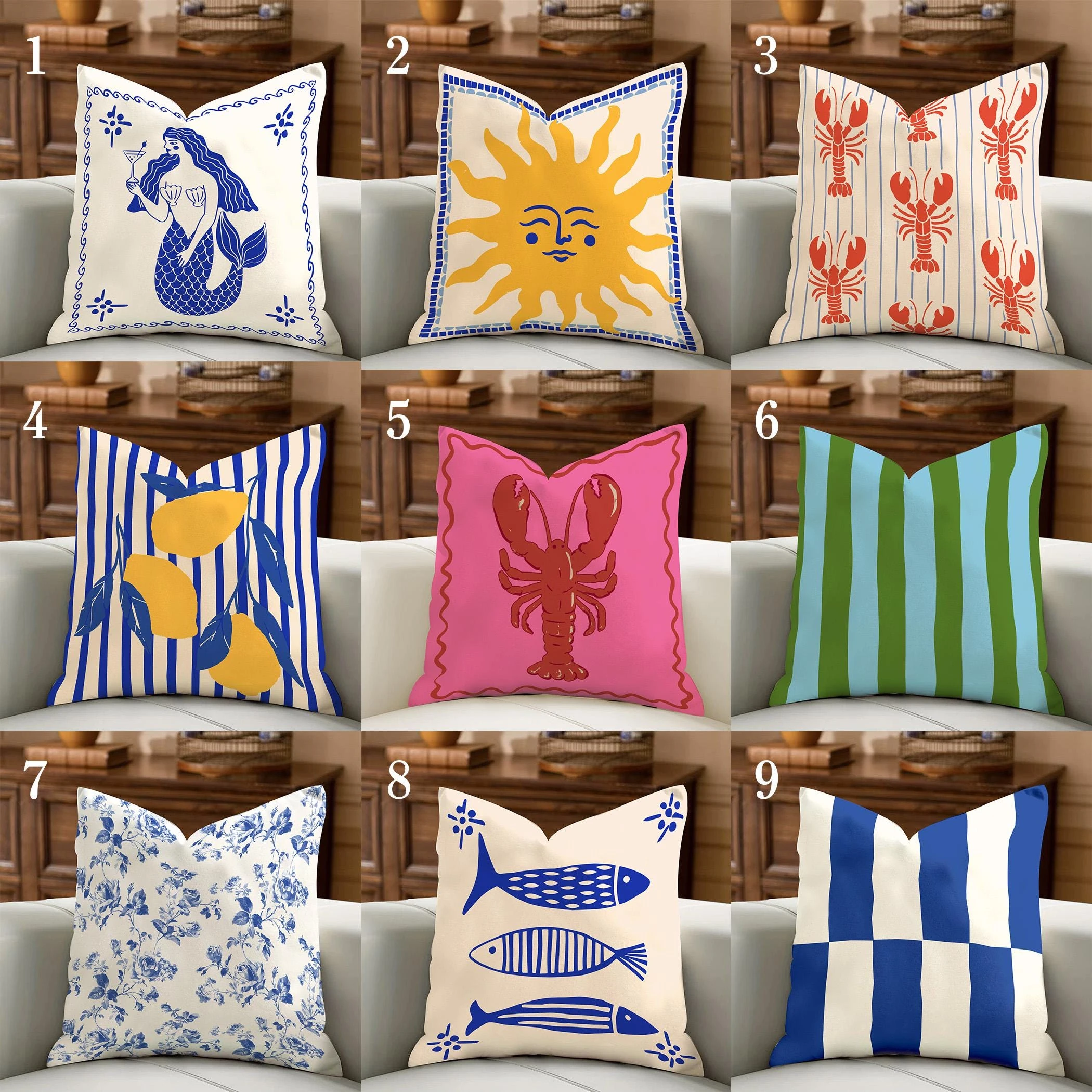 

1pc Coastal Pillow Cover, La Dolce Vita Style, Mediterranean Nautical Throw Pillowcase, Eclectic Summer Decor, Beach House Gift,