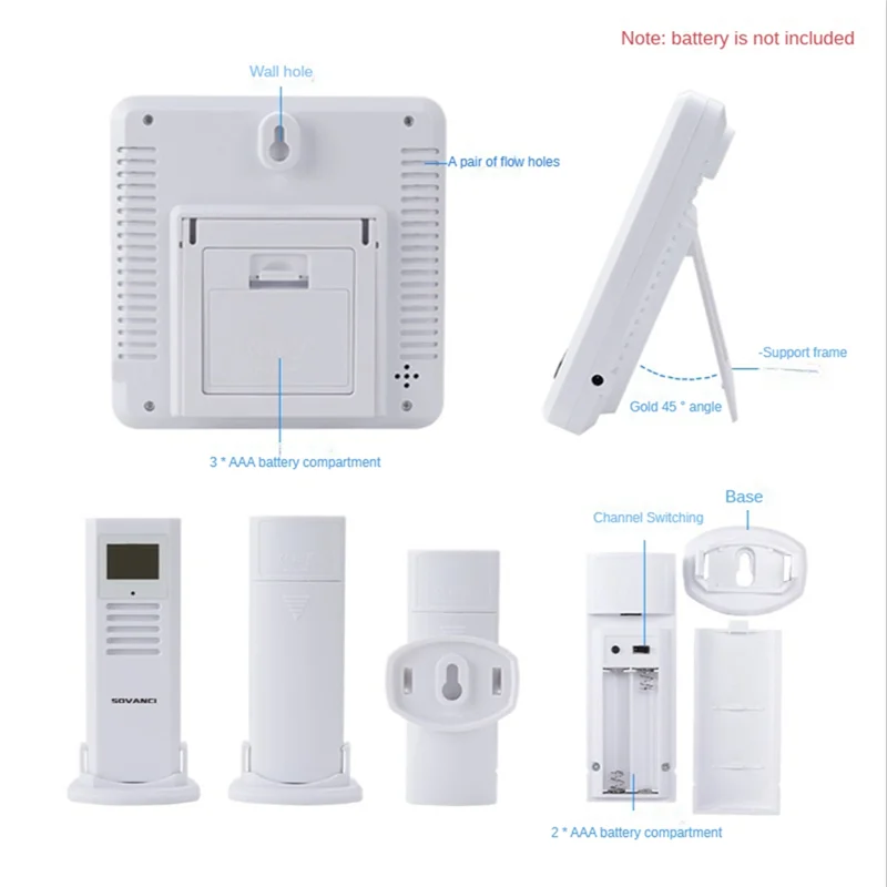 

ABFN-Цифровой термометр-гигрометр для использования в помещении и на открытом воздухе, многофункциональный, температуры и влажности с беспроводным датчиком, белый