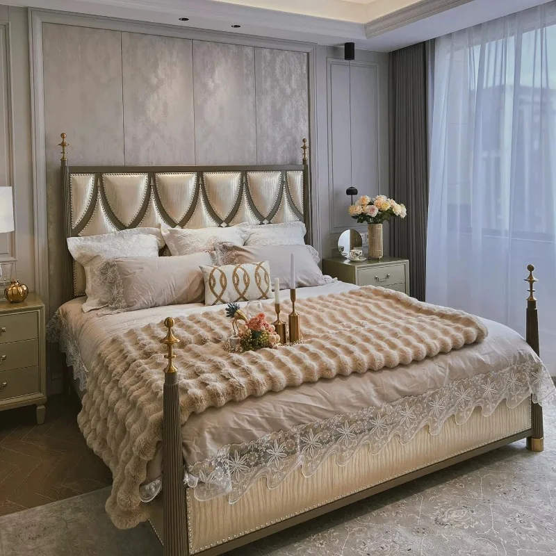American Retro Solid Wood Double Bed Wholesale Custom Beds with Customizable Sizes for USA Hotels Apartments Vacation Rentals