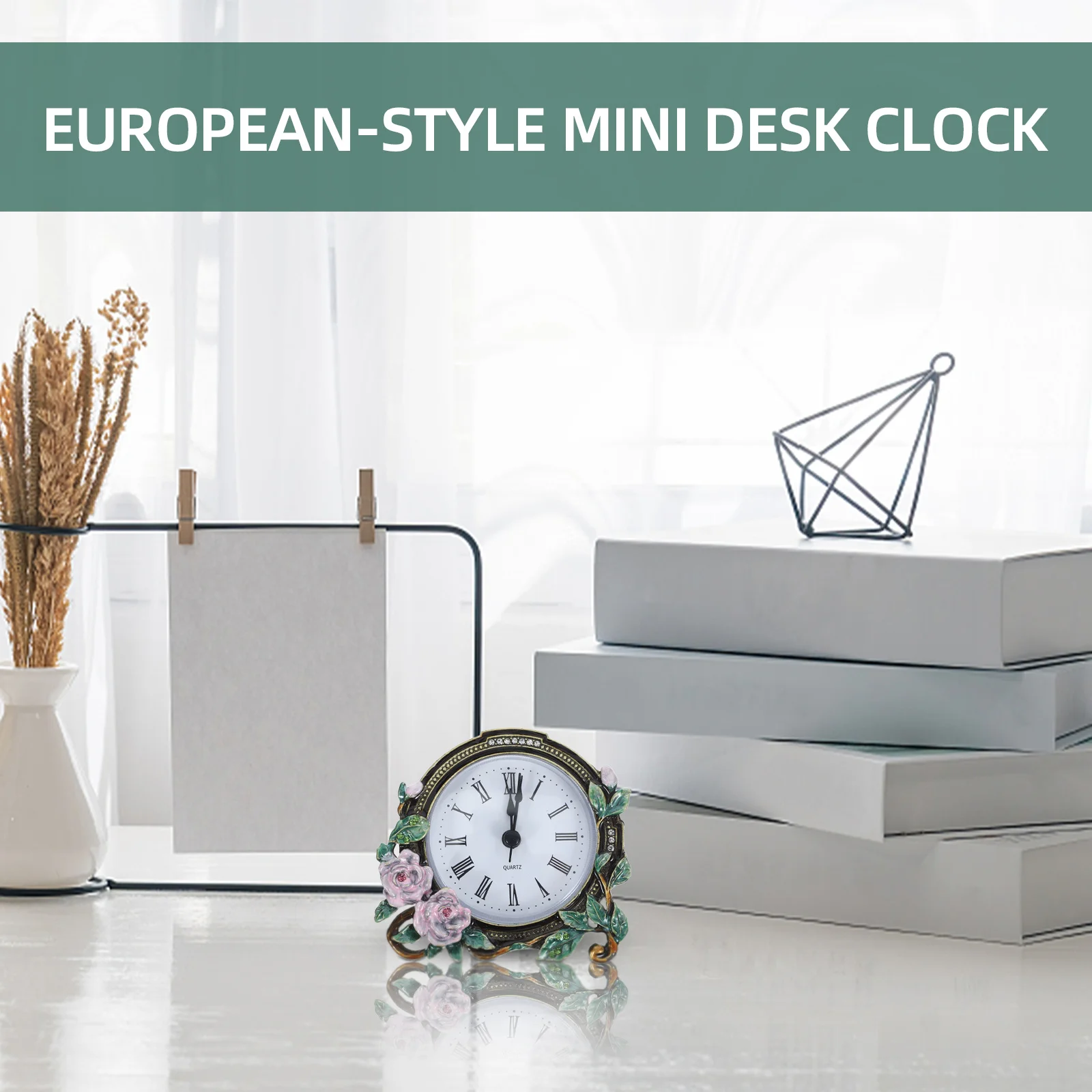 

Vintage Mini Table Clock Enamel Flower Decorative Home Decor Silent Movement European Style Small Vintage Table Clock