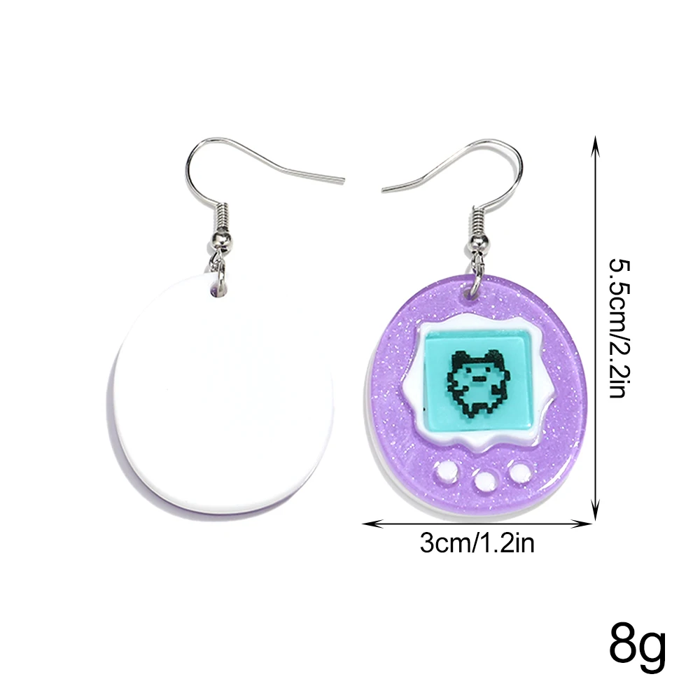 Cute Acrylic Round Geometric Electronic Pet Eggs Drop Earrings Funny Cartoon Game Console Earring Women's Jewelry Accessories