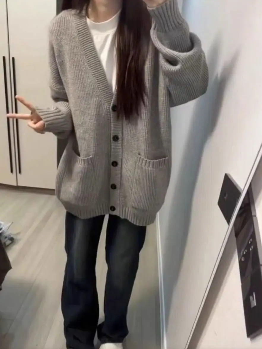 

Женский вязаный длинный свитер-свек, пальто ay Lazy Sle, весенне-осенне-зимняя верхняя одежда, повседневная одежда Faion Fem