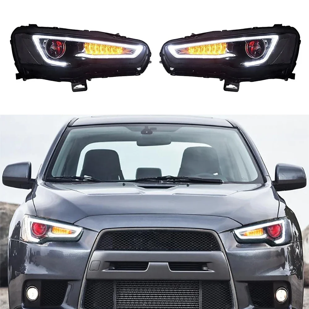 Car LED Head Lamp With Devil Eyes For Mitsubishi Lancer 2008-2017 DRL Car Headlight Assembly Signal Auto Modified Accessories