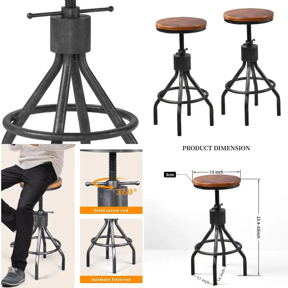 

Поворотные барные стулья в винтажном стиле, регулируемая высота 22-33, набор из 2 шт. для столовой на столешнице