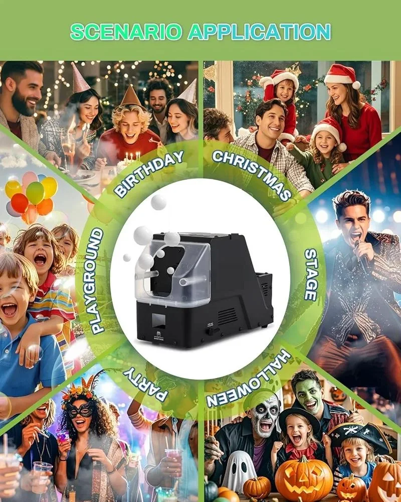Mistbellenmachine met afstandsbediening, 3 in 1 voor binnen en buiten Halloween Kerstfeest Bruiloft Verjaardag Foto