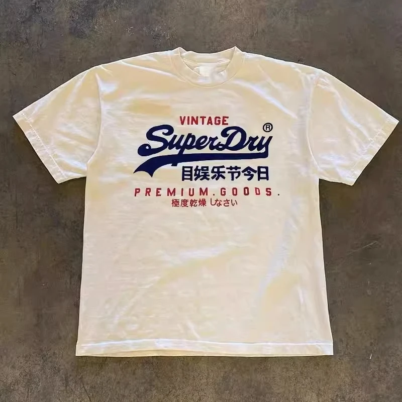 Retro SuperDry Style Japanese Logo Graphic T Shirt for Men 100_ Cotton Oversized Streetwear White 2026 New image 2