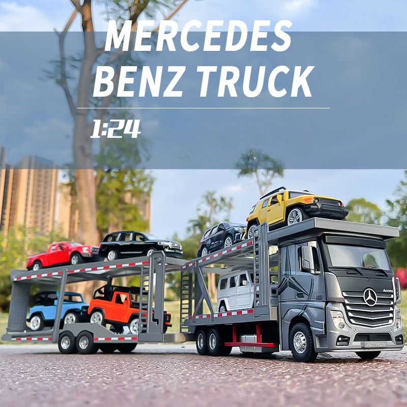 1:24 Scale Mercedes Benz Double-layer Flat-plate Transport Vehicle Alloy Model Metal Truck Model Diecast Toys Vehicles Kids Boys