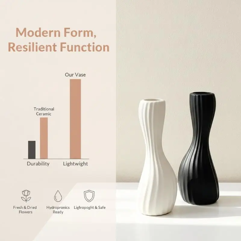 Nordic Ribbed Faux Ceramic Vase Space Saving Art Decor for Fresh Dried Hydroponic Flowers Apartment Decor
