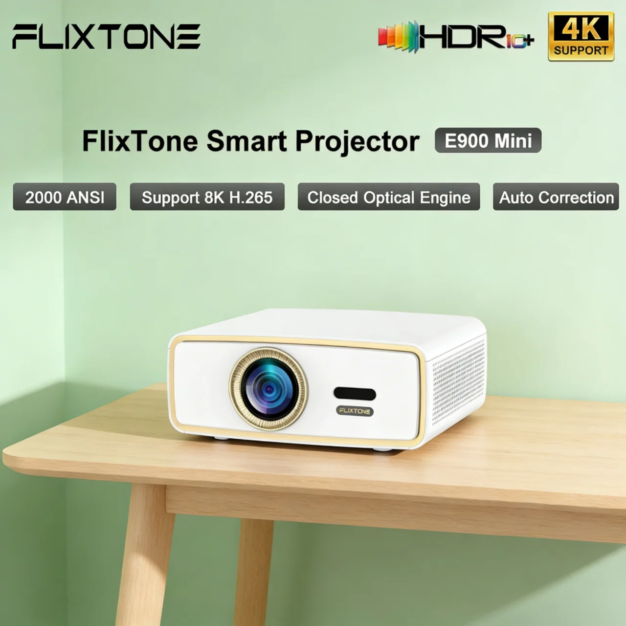 

Мини-проектор Flixtone E900 поддерживает декодирование 4K, портативный, 2000 ANSI люмен, с HDR10 и Wi-Fi для домашнего кинотеатра.