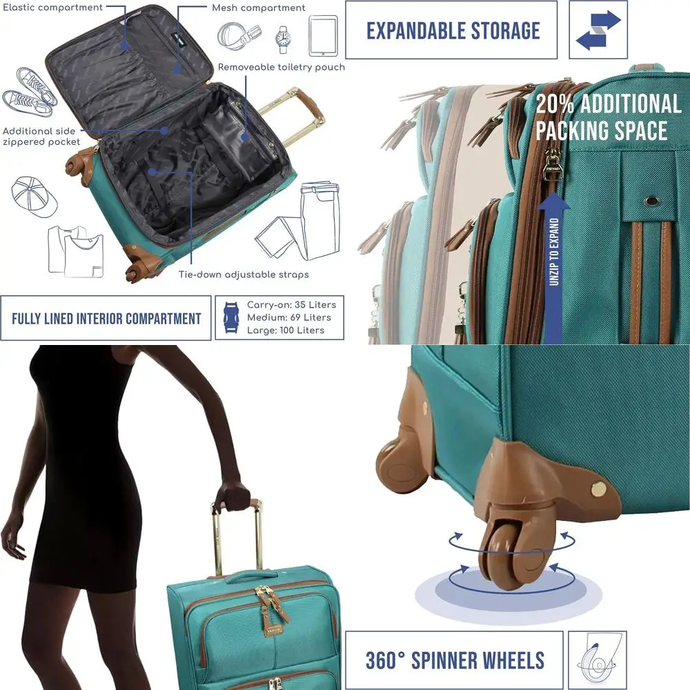 

Expandable 28 Softside Suitcase with Lightweight Spinner Wheels - Harlo Teal Blue by Steve Madden Designer Luggage