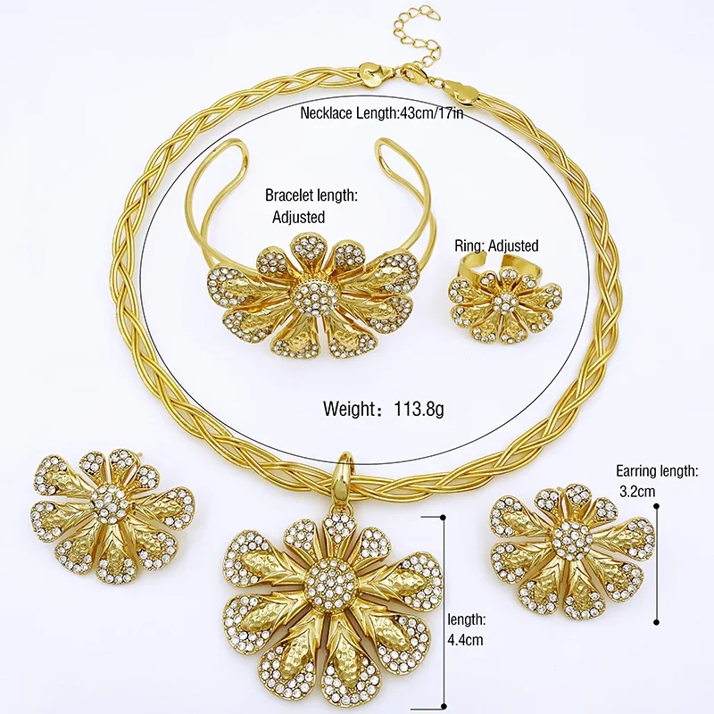 

Classic Design Wedding Jewelry Set 18K Gold Plated Big Pendant Necklace Earrings Bangle For Women Summer Beach Party Gift
