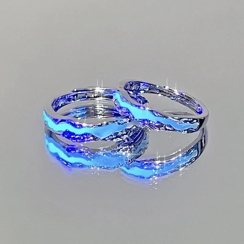 New Enamel Luminous Adjustable Finger Ring Vintage Luxury Love Couples Rings Glow In Dark Y2K Jewelry Valentine's Day Gifts