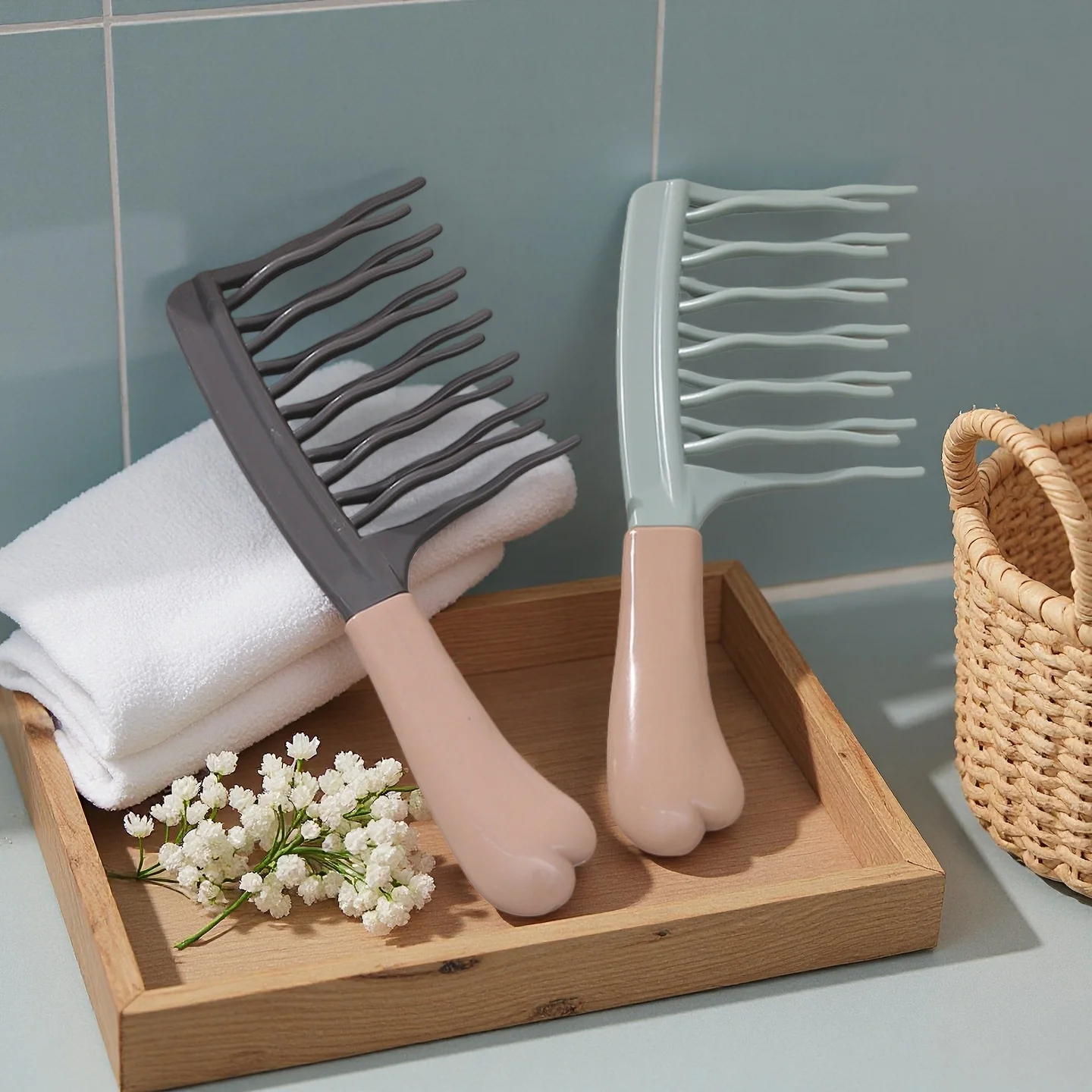 

Двухрядная расческа с широкими зубьями для локонов, волнистая, толстая, длинная распутывающая щетка для волос, пушистый парикмахерский инструмент для укладки