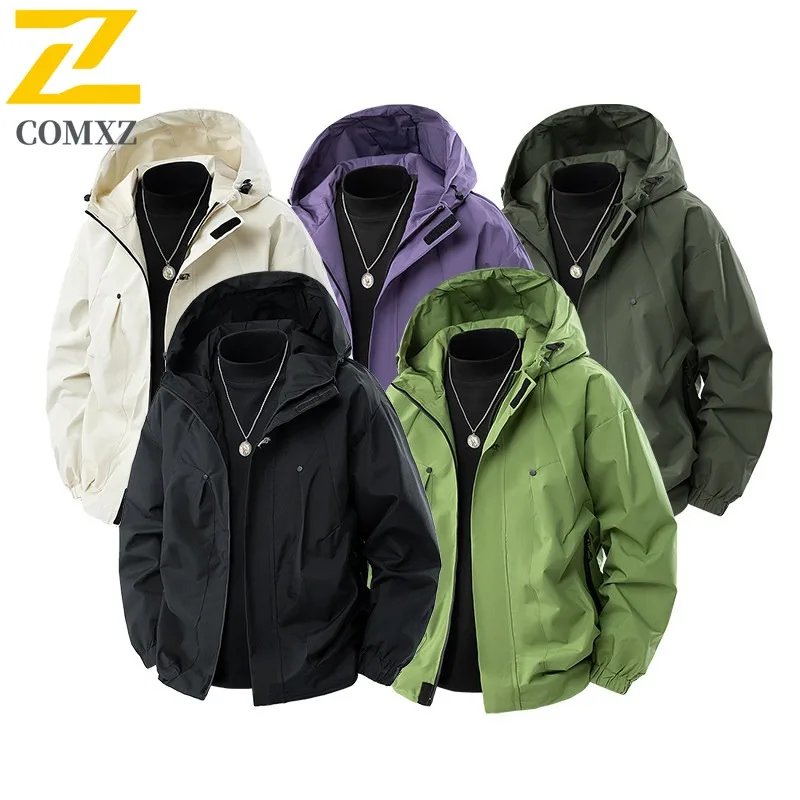 

COMXZ 2025 Jacket Autumn Hooded Sport Mens Outdoor Hiking Travel Camping Rainproof Windproof Coat Hunting Adventure Outerwear