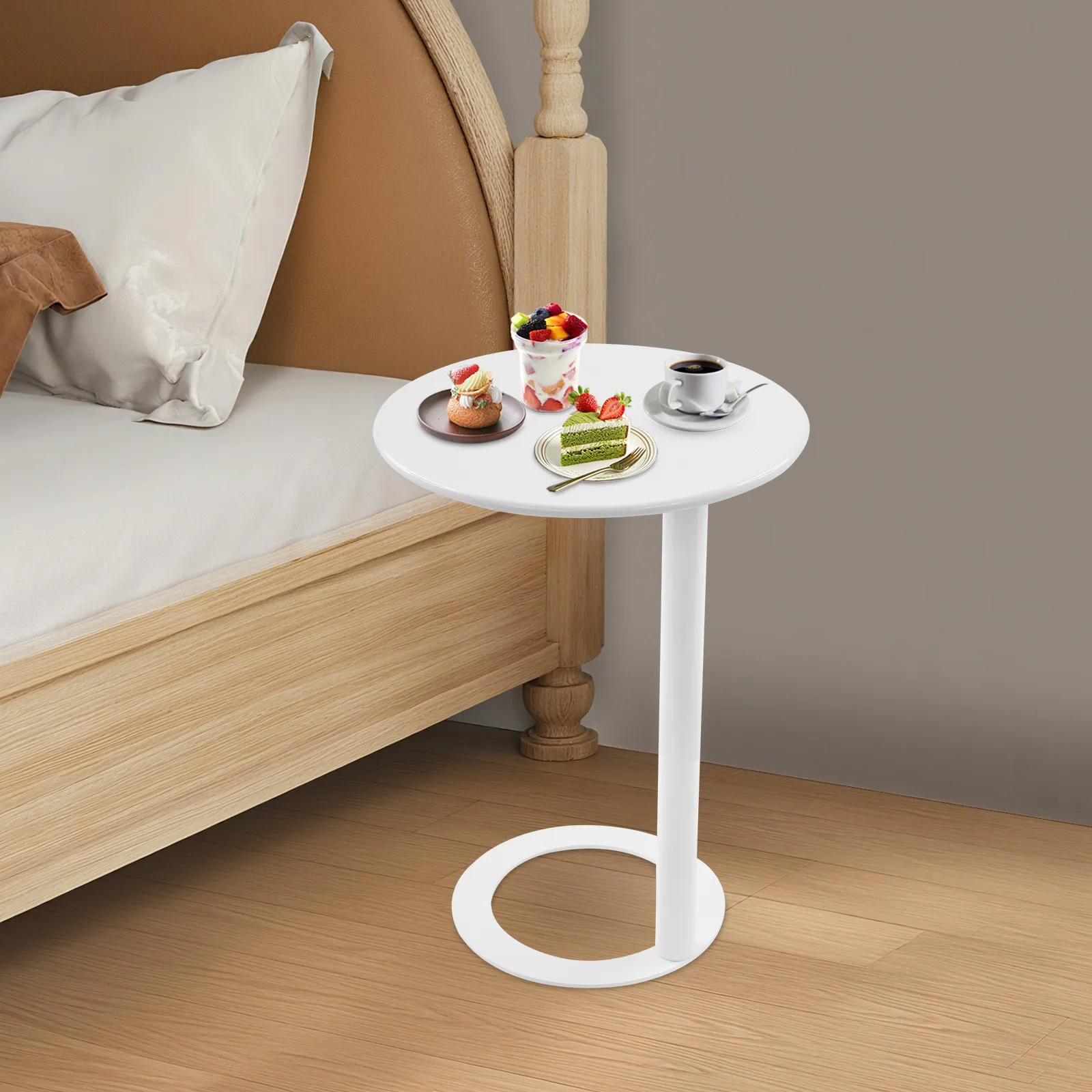 Café TablesO shaped base round side table for small spaces perfect couch end table with modern design and durable construction