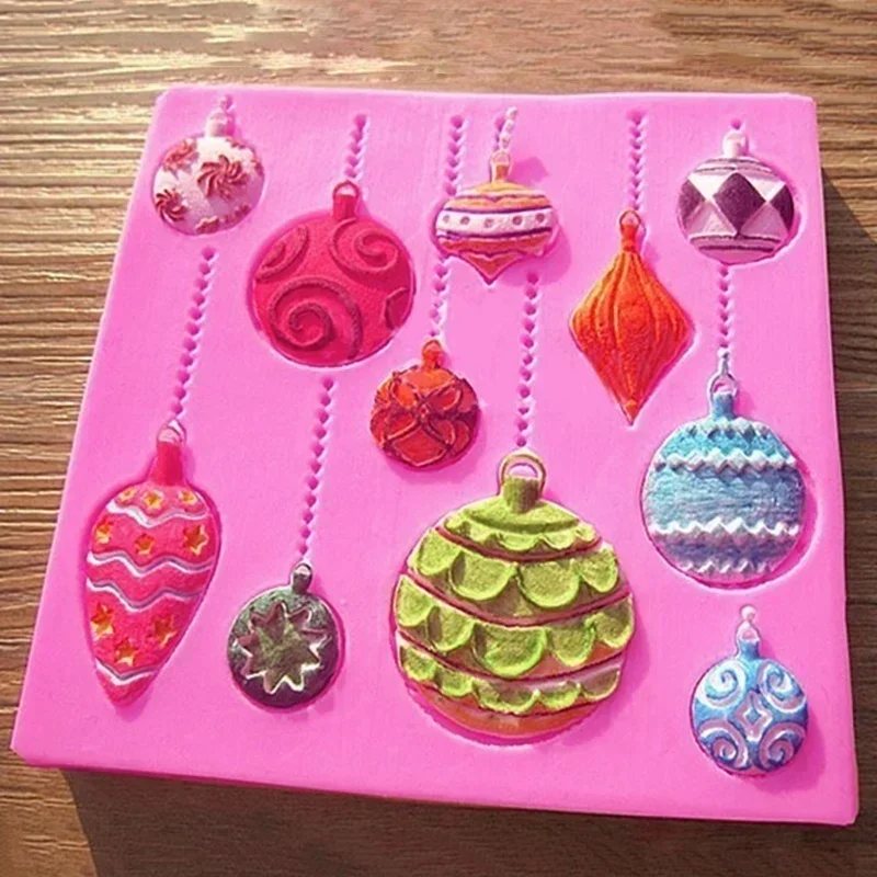 Christmas Ball Silicone Mould 2026 Xmas Theme Fondant Cake Embossing Cutter Mold DIY Hand‑Making Cake Craft Ornament Accessories