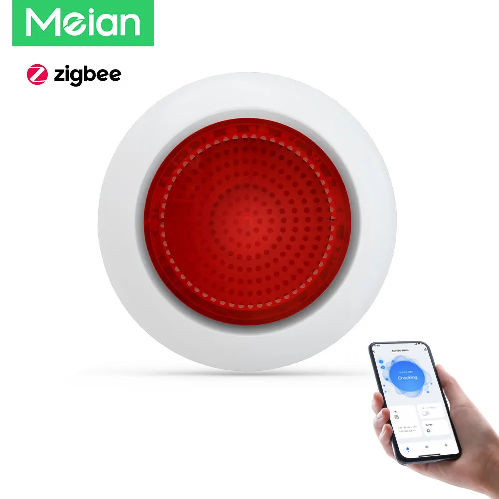 Bezprzewodowa syrena alarmowa Meian z dźwiękiem i światłem, Tuya Zigbee 110V 220V, syrena alarmowa 100dB, system alarmowy, bezpieczeństwo, sterowanie SmartLife