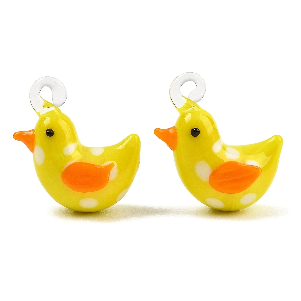 10pcs Handmade Lampwork Glass Yellow Bird Charms Polka Dot Chick Pendant for DIY Earring Bracelet Necklace Jewelry Making Crafts