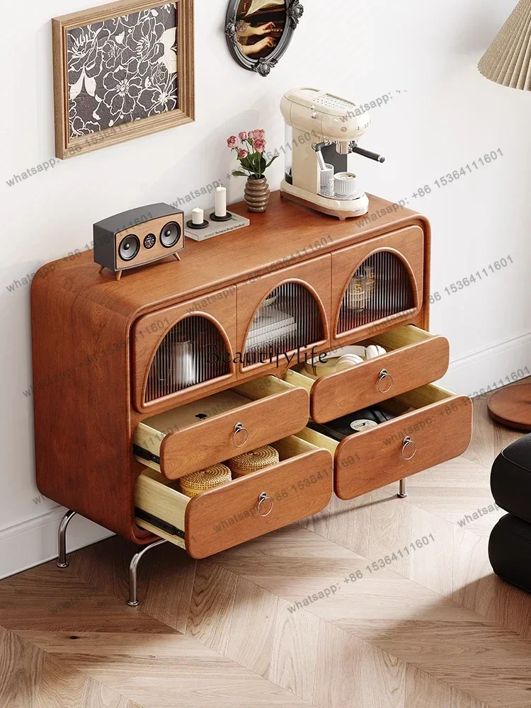 PJ Retro Style Solid Wood Chest Of Drawers Wall Walnut Living Room Storage Storage Cabinet