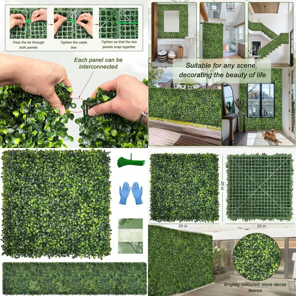 

20x20 UV-Resistant Artificial Greenery Wall Panel - Outdoor Indoor Hedge Decor & Privacy Fence Cover