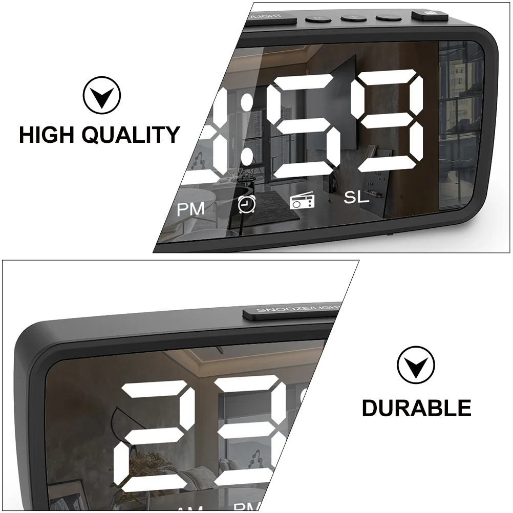 

1Set LED Alarm Clock Radio Mirror Version Simple Generous High-Quality Material Stable Stand Desktop Clock Home