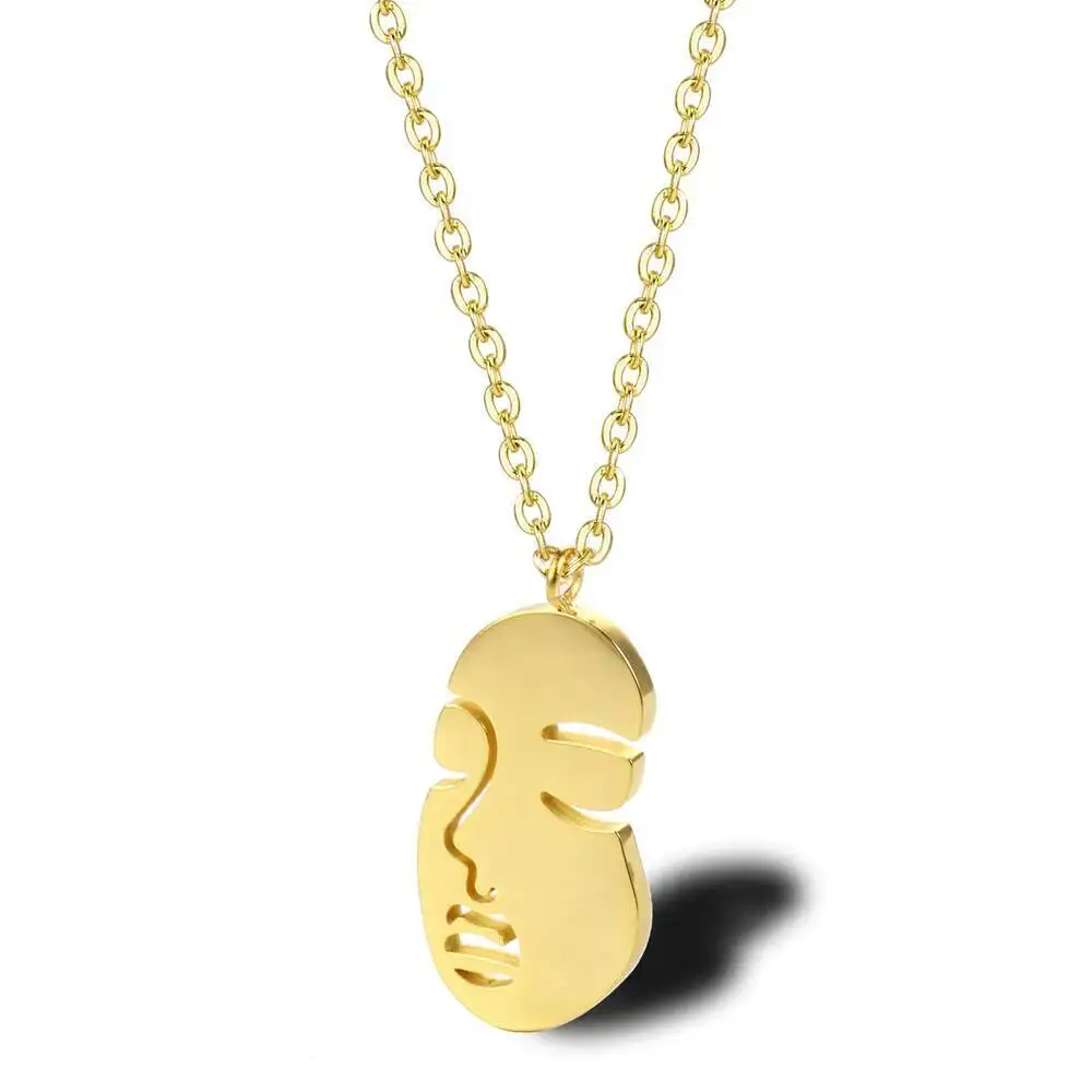 Simple Cool Style Abstract Face Necklace Fashion Trend Gold Plated Titanium Steel Choker Women's Collarbone Chain Jewelry Gift