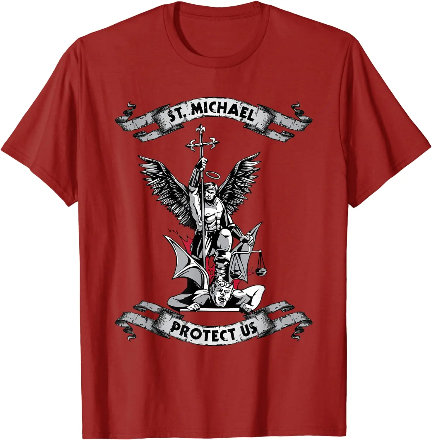 Archangel Saint Michael Protect Us Defend Us T-Shirt. Premium Cotton Short Sleeve O-Neck Mens T Shirt New S-3XL