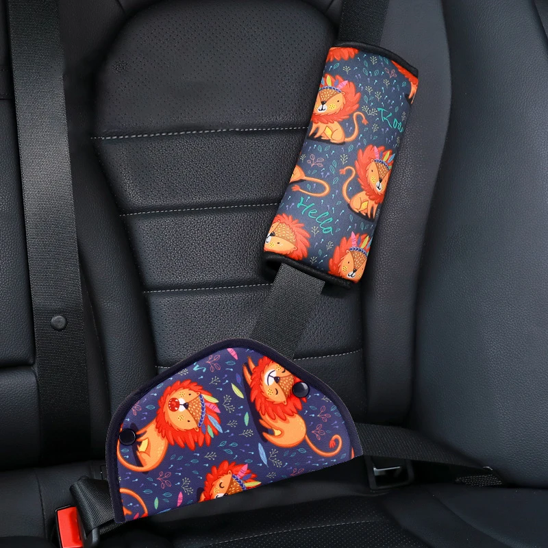 Ajuste del cinturón de seguridad del coche, almohadilla de cinturón de seguridad de dibujos animados, cubierta anticuello, posicionador de hombro, Kit de almohadilla de hombro para niños