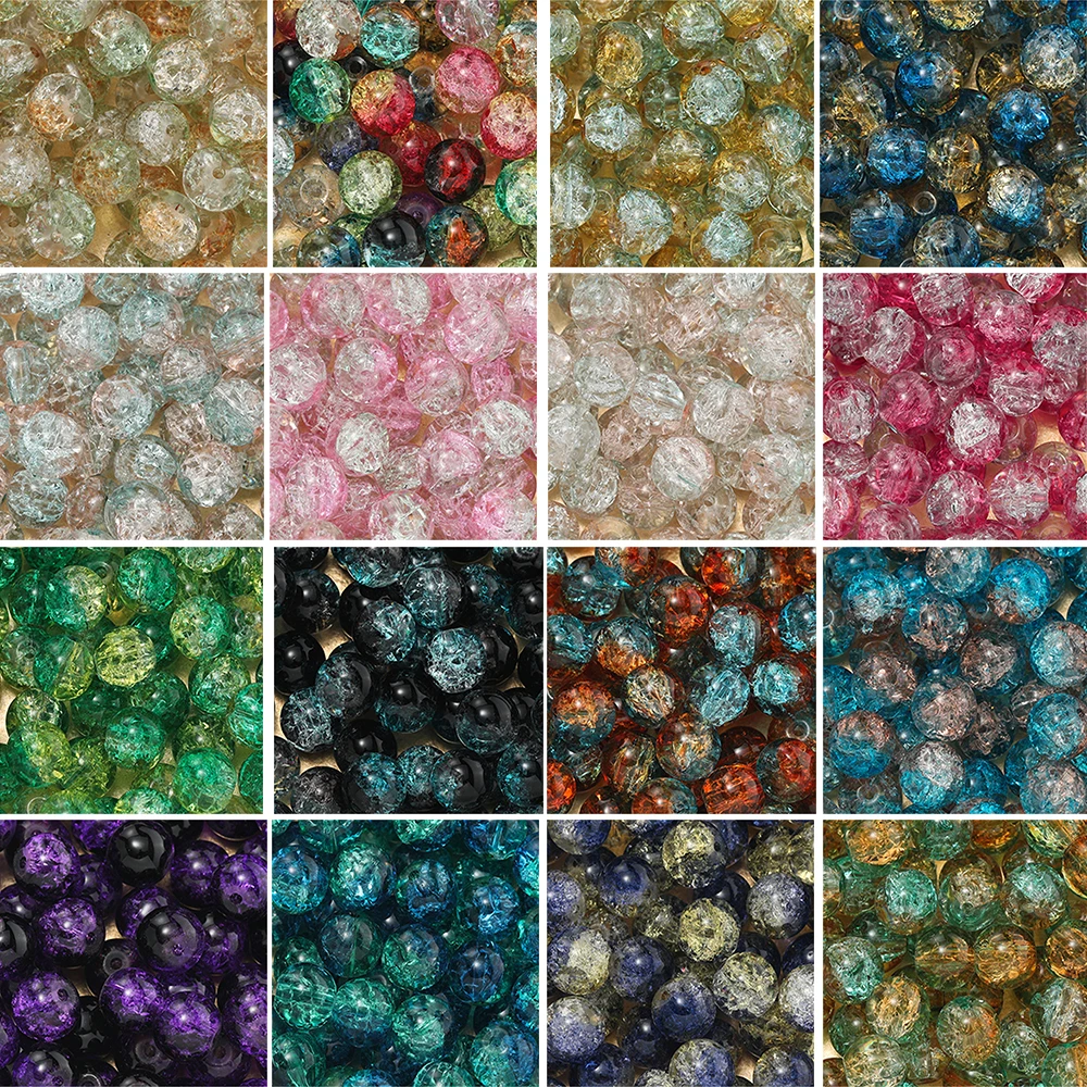 20/50 sztuk wysoki połysk szklane Crackle koraliki 10mm luźne koraliki do tworzenia biżuterii DIY ręcznie robione kolczyki bransoletki naszyjnik dostaw