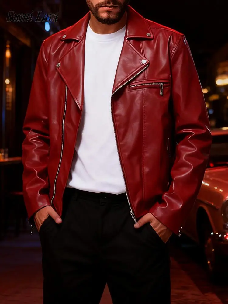 

Spring Autumn Vintage PU Leather Jacket For Mens Punk Style Solid Color Slim Leather Coats Men Fashionable Outerwear 5XL